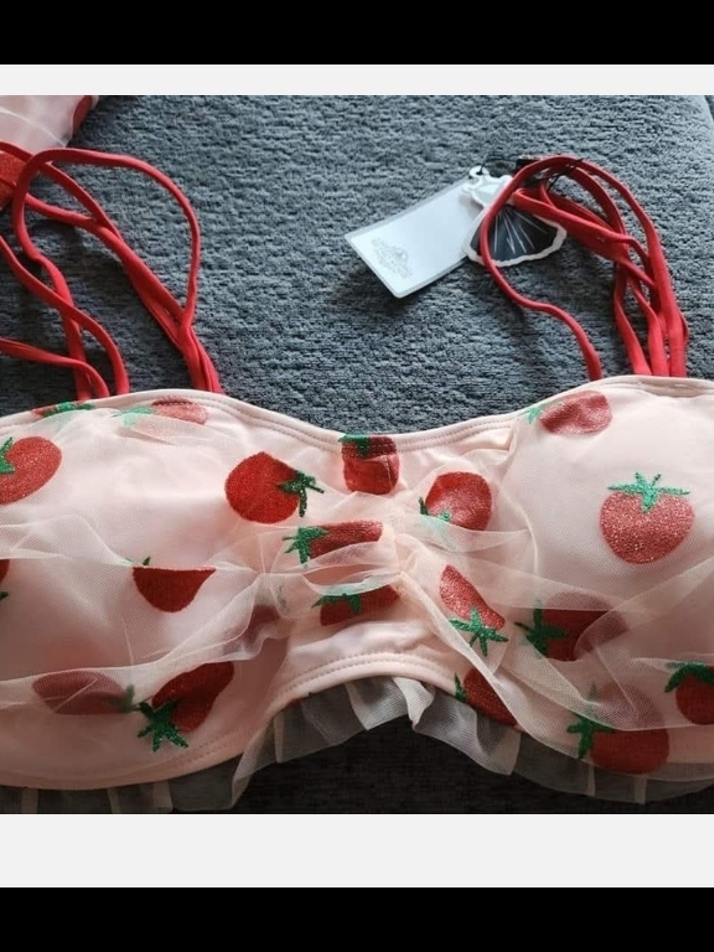 Pink Strawberry-Print Bikini Set with Ruffle Trim - Picture 6 of 6